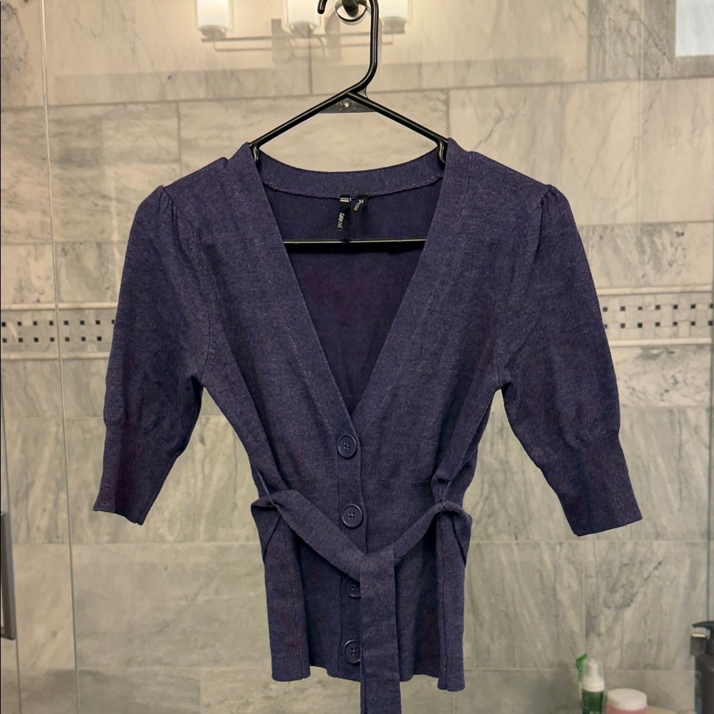 V-Neck Button Front Knit Cardigan in Deep Navy